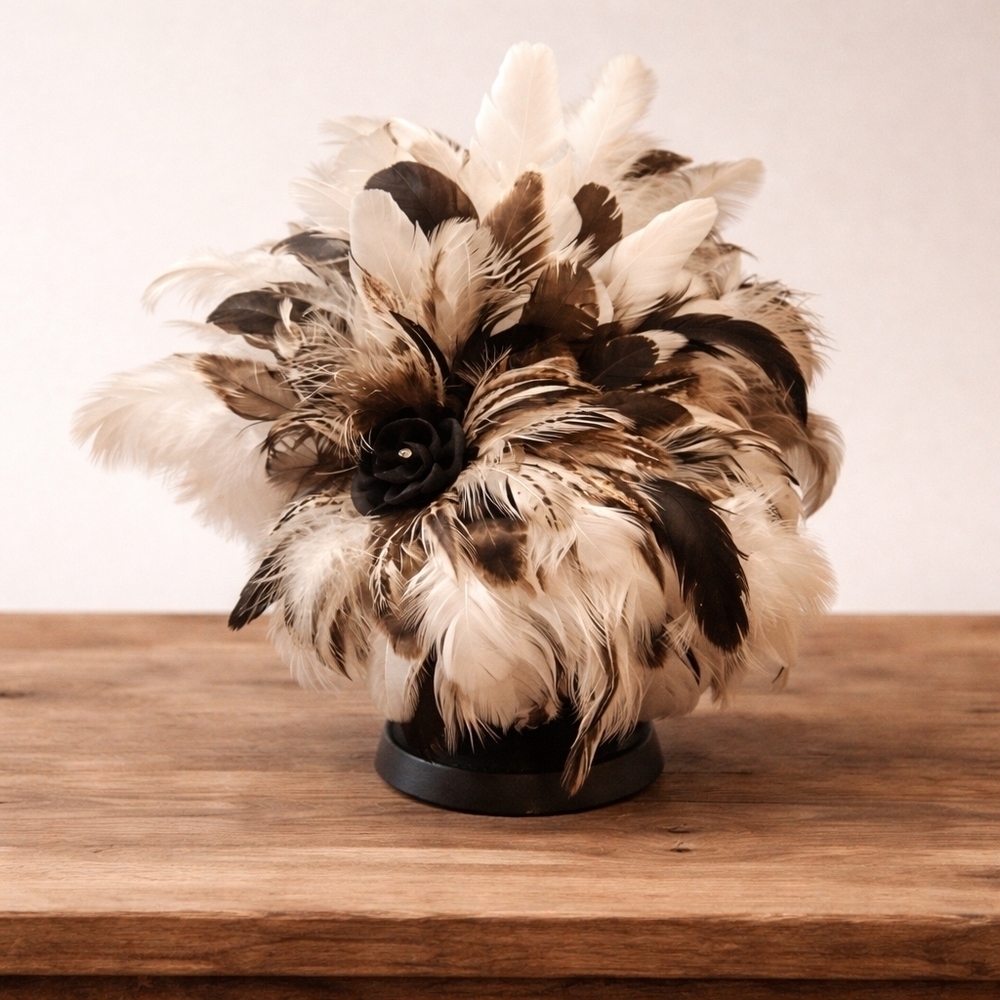 ARTISAN Elegant Black & White Peacock Rooster Feathers Arrangement By Sheridan